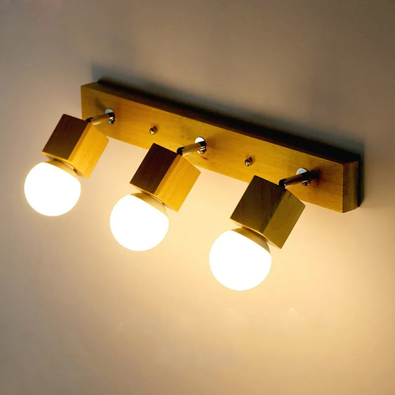 Креативная простая настенная лампа из массива дерева в японском стиле для