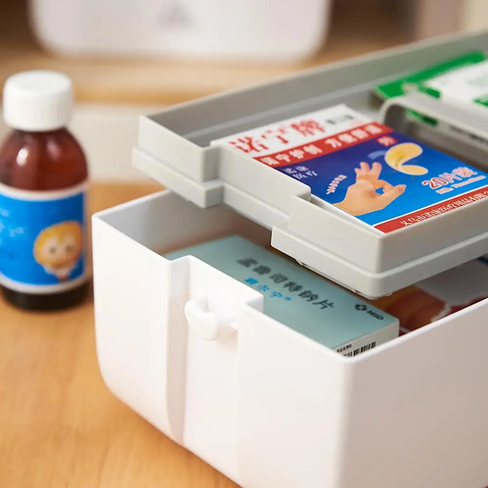 

Medicine Organizer Plastic Medical Storage Box Foldable Safe Portable Cabinet Family Emergency Kit Box with Handle