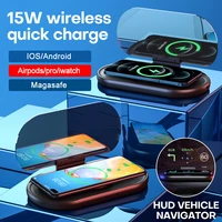 15w qi fast wireless magnetic charger stand car obd2 hud head up display projector for iphone13 pro max samsung car phone holder