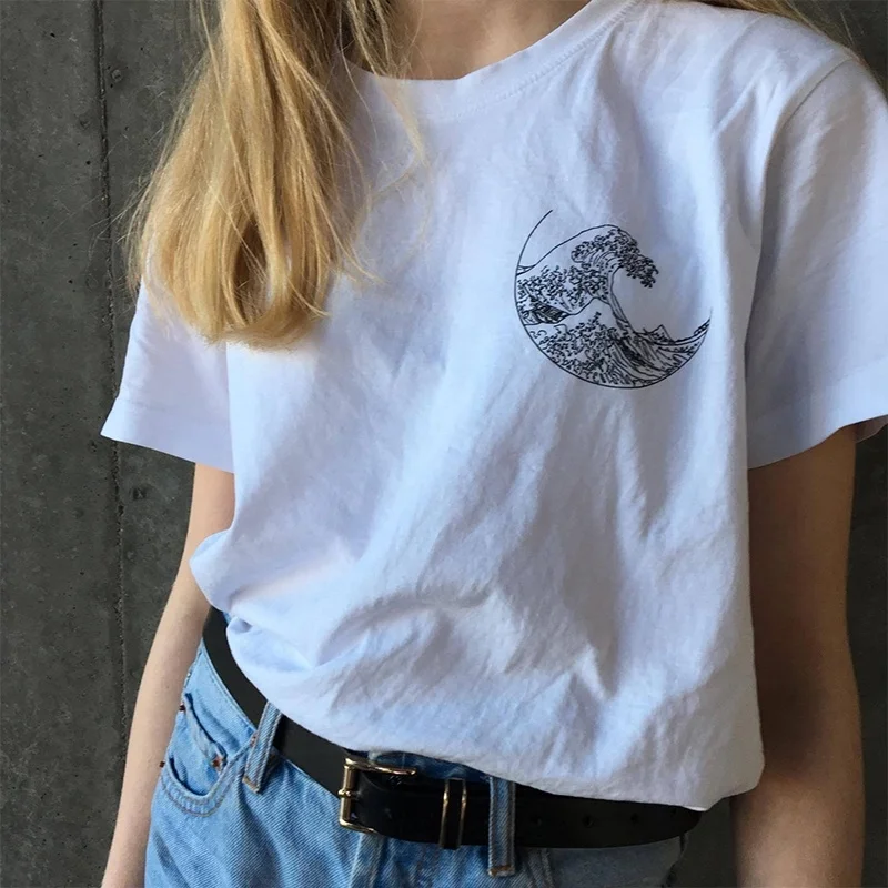 

sunfiz YF Hokusai The Great Wave T-shirt Grunge Tumblr Tee Harajuku Cute Short Sleeve Cotton T-shirts Summer 2019 Fashion Tees