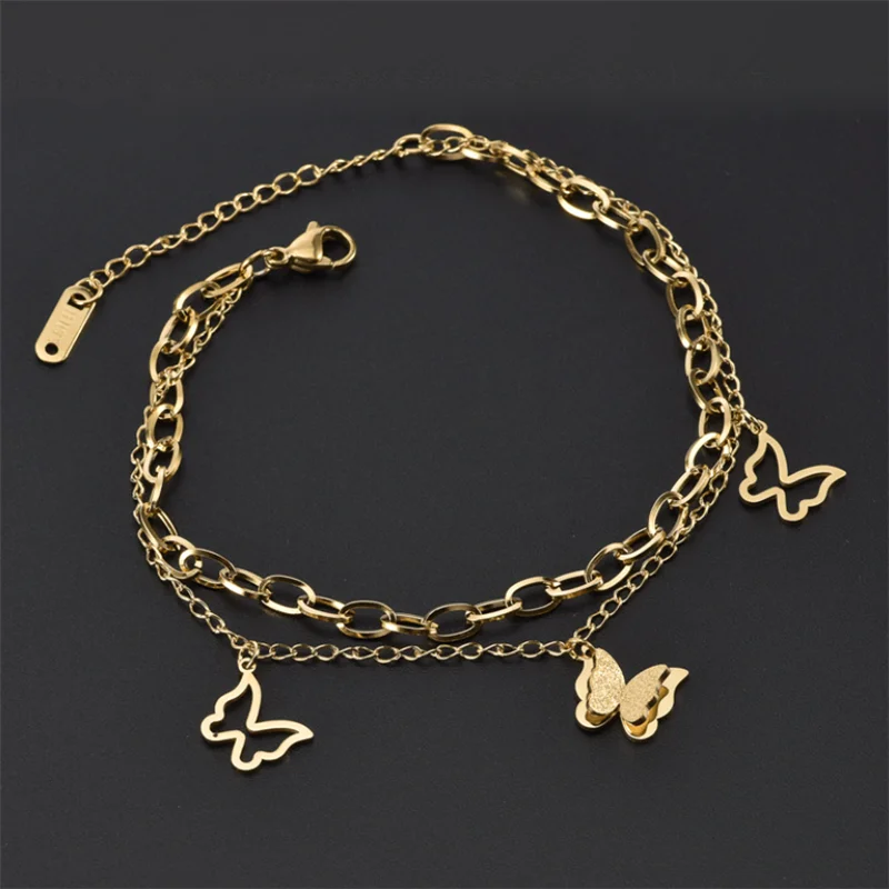 

New Stainless Steel Butterfly Bracelet Women's Gold Chain Boho Fashion Multilevel Bracelets For Women