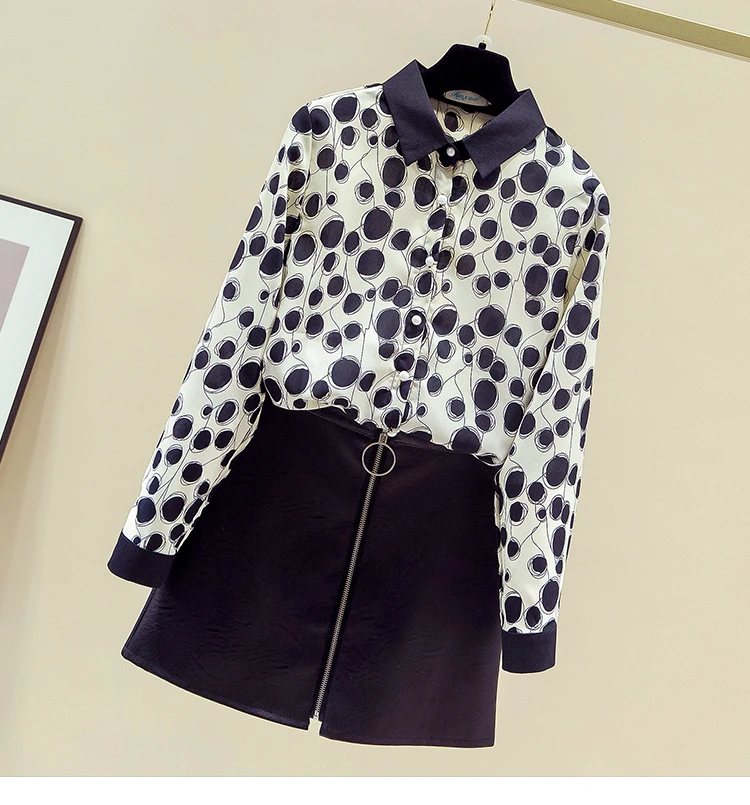 

NEW Autumn Women's Turn Down Collar Long Sleeves Polka Dot Chiffon Shirt Ladies Female OL All-match Shirts Blouse Tops A3707