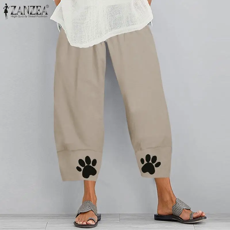 Брюки ZANZEA женские с принтом модные хлопковые шаровары повседневные брюки