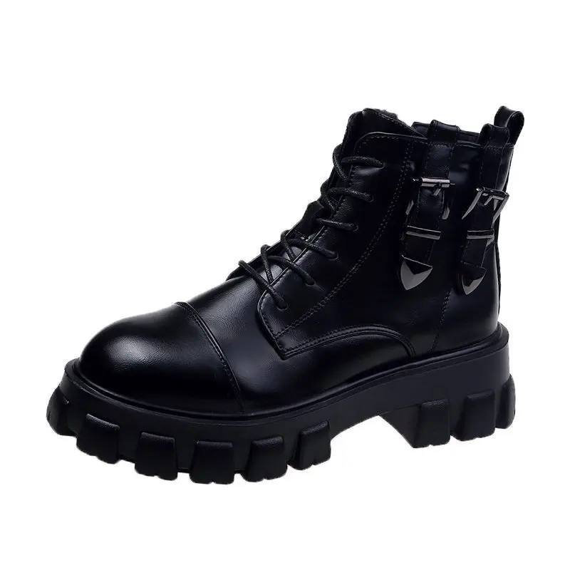

Winter Zipper Boots Thicken Ankle Boots Women Platform Boots PU Leather Combat Boots Lace Up Woman Shoes Botas Mujer 2020