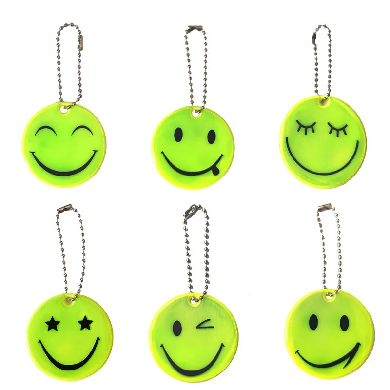 

5CM Fashion smile face Reflective pendant charm bag Key Ring Gift keychains Smiley reflective film for road safety