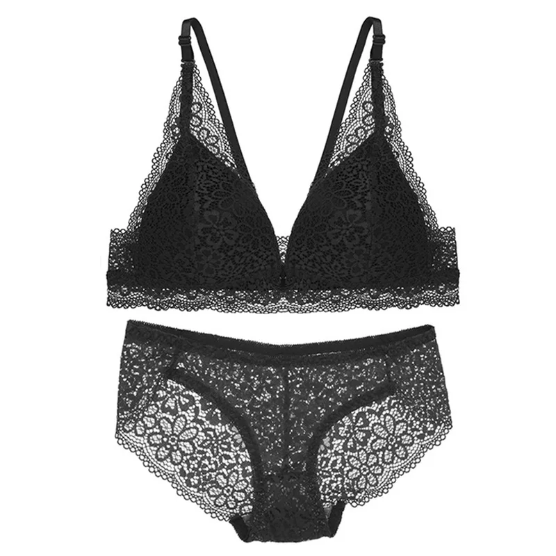 Сексуальный бюстгальтер с открытой спиной + трусики комплект кружевной передней