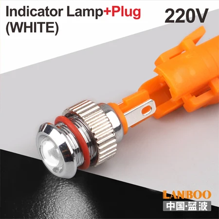 8mm-White(220V)Plug LANBOO 8 мм IP68 водонепроницаемый точечный светильник красный зеленый желтый Буле 12 В 24 в 110 В 250 В светодиодная металлическая контрольная лампа световой индикатор - Цвет: 8mm-White(220V)Plug