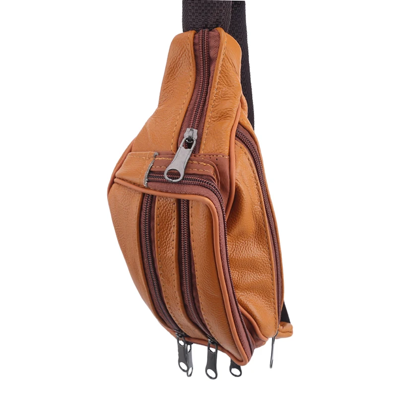 

New Men's Leather Crossbody Bag Waterproof Travel Anti-theft Waist Bag Large Capacity Hiking Cell Phone Pocket