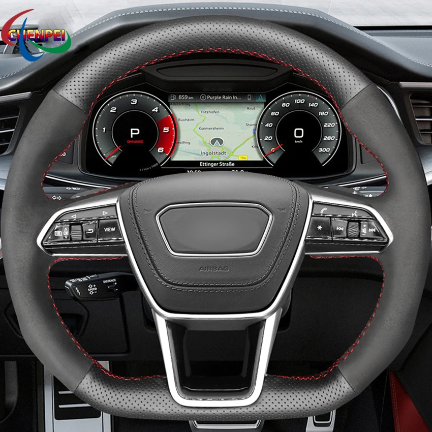 

DIY Black Leather Suede Car Steering Wheel Cover For Audi A6 (C8) 2018-2019 A7 (K8) 2018-2019 S6 (C8) Saloon 2019 S7 (K8) 2019