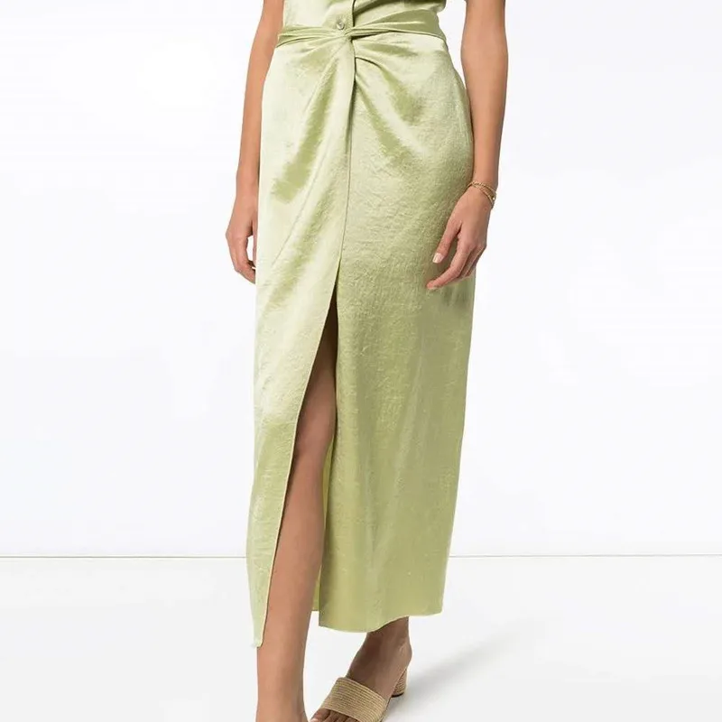 Женская Однотонная юбка с узлом на талии облегающая миди высокой талией и