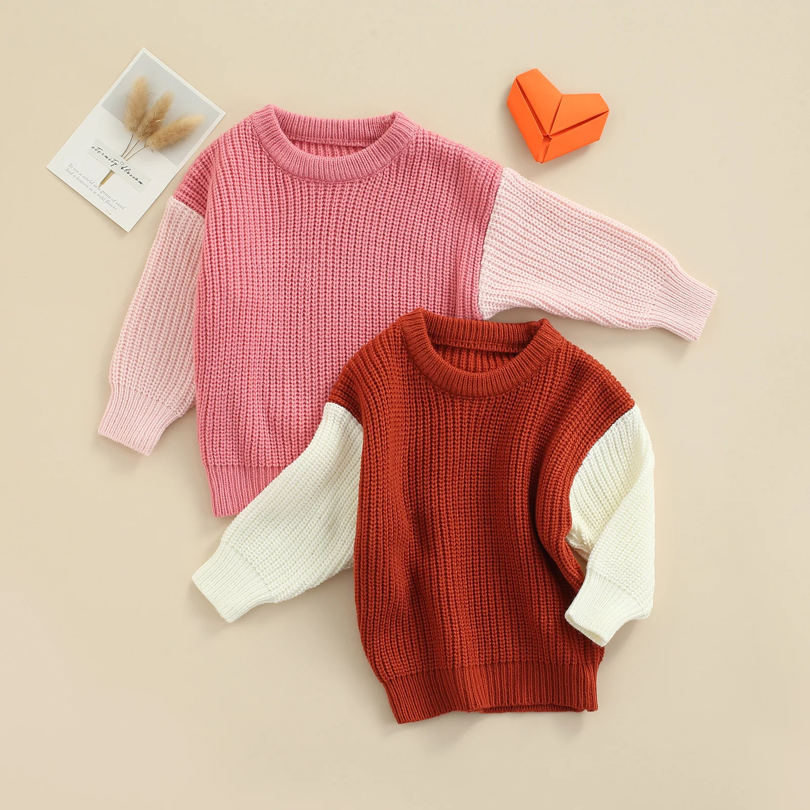 

Kids Autumn Spring Warm Knitted Sweater Color-blocking Toddler Baby Boys Girls Round Neck Long-sleeve Children Pullover Tops