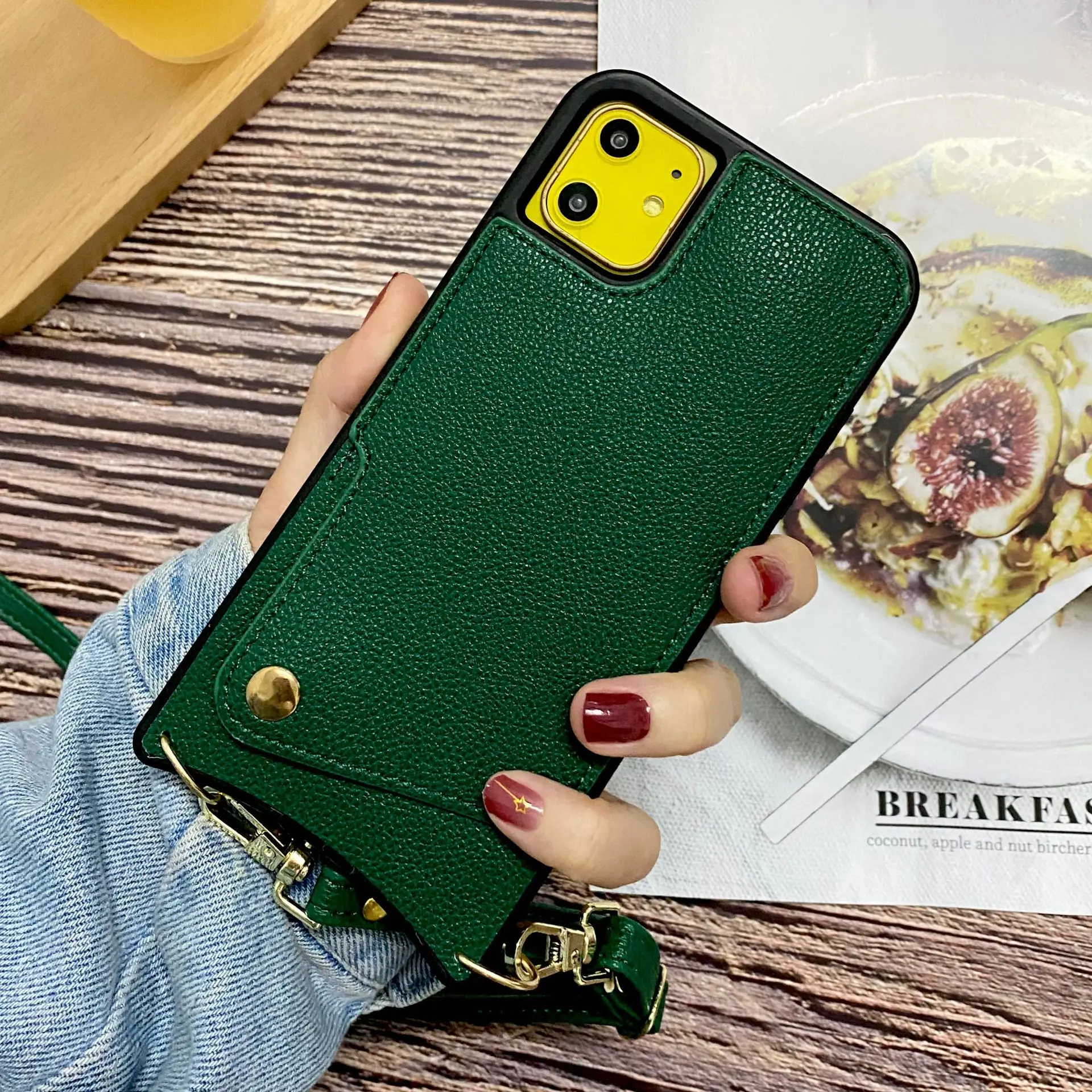 

Oblique Mobile Phone Shell for Iphone 12 Mini 11 12 Pro Max X X Xr Xs Max Multi-function Card Storage Back Cover with Lanyard