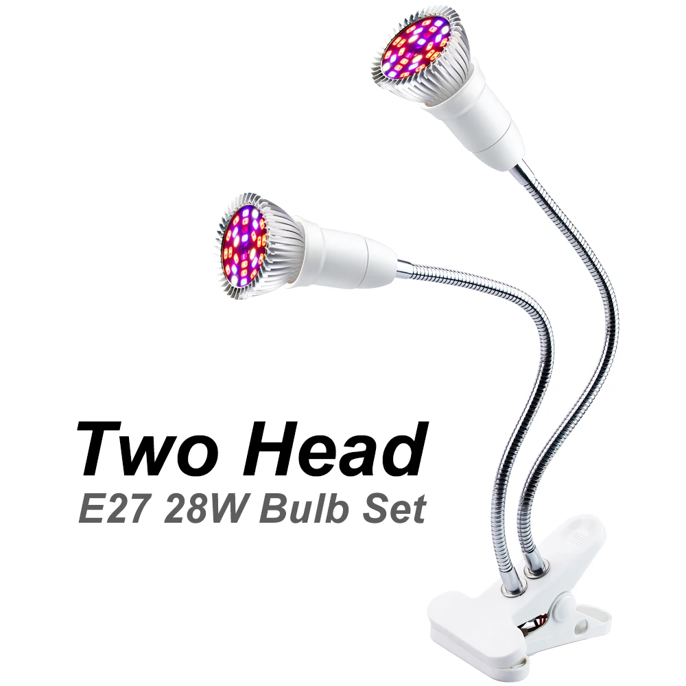 2 heads bulb 28leds WENNI светодиодный светильник для выращивания растений, полный спектр, светодиодный светильник для гидропоники, E27, светильник светодиодный, лампа для выращивания растений, фитолампа 18 Вт 28 Вт - Испускаемый цвет: 2 heads bulb 28leds