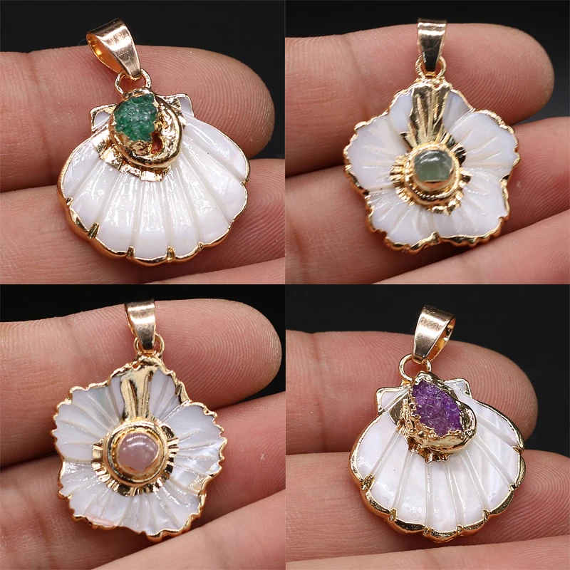 Natural Stone Pendants Flower shape Reiki Heal Golden plated Amethysts Charms for Jewelry Making Tribal Earring Necklace Gift