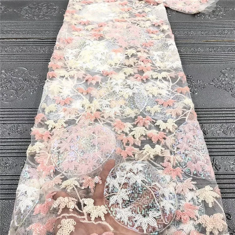 

African Nigerian Sequins Lace Fabrics 2019 High Quality Lace Embroidered French Tulle Lace Fabric For Women Dress r20-99
