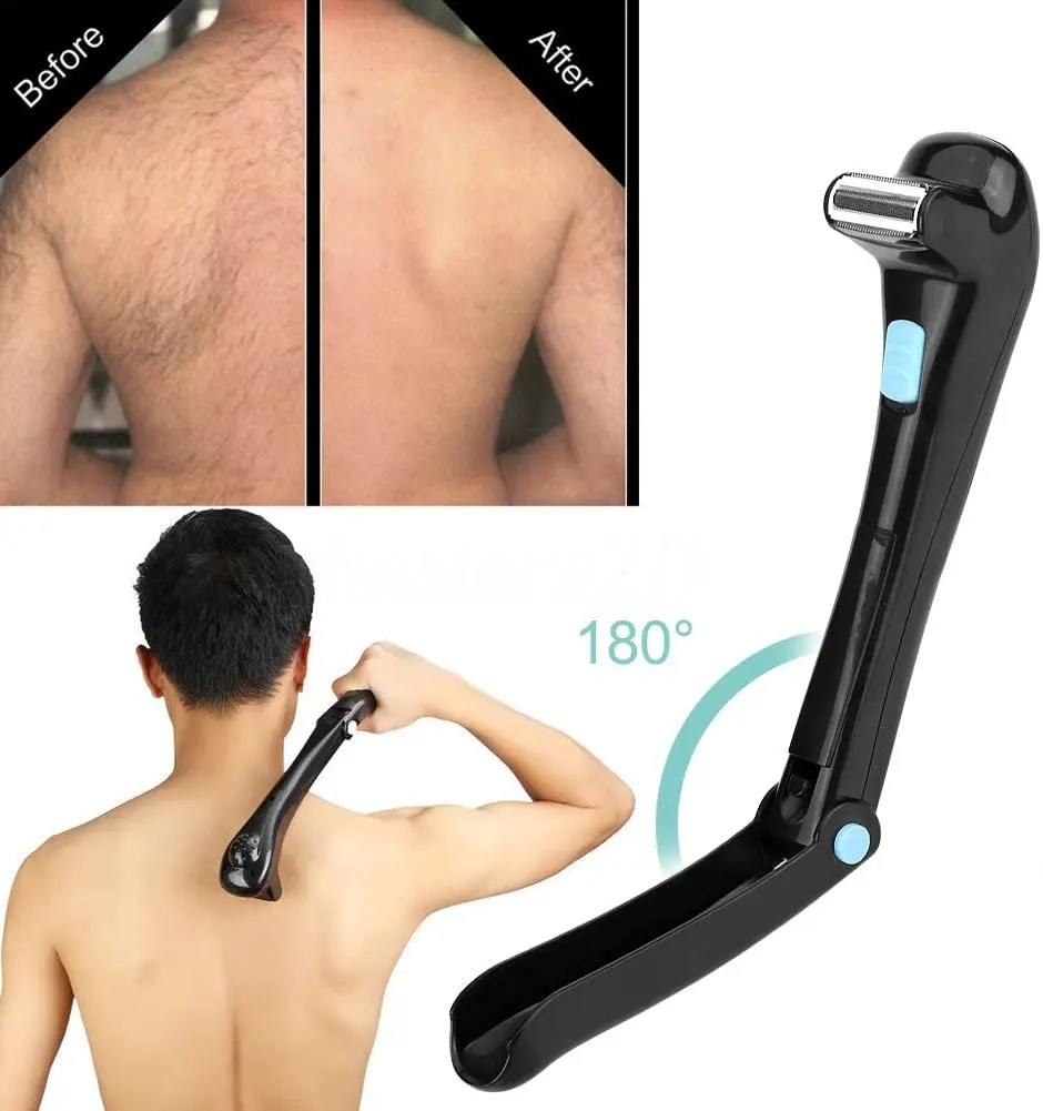 

Men Electric Back Shaving Hair Shaver Razor Epilator 180 Foldable Battery Manual Long Handle Body Hair Trimmer Removal Tool