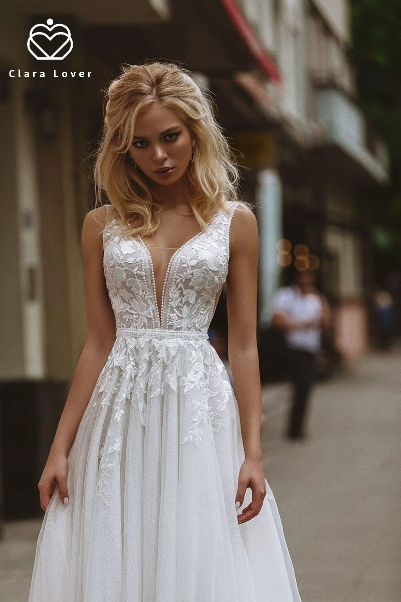 

2021 mermaid vintage beach wedding dresses double V-neck A-line skirt back nail bead large light wedding dress bride sexi poto