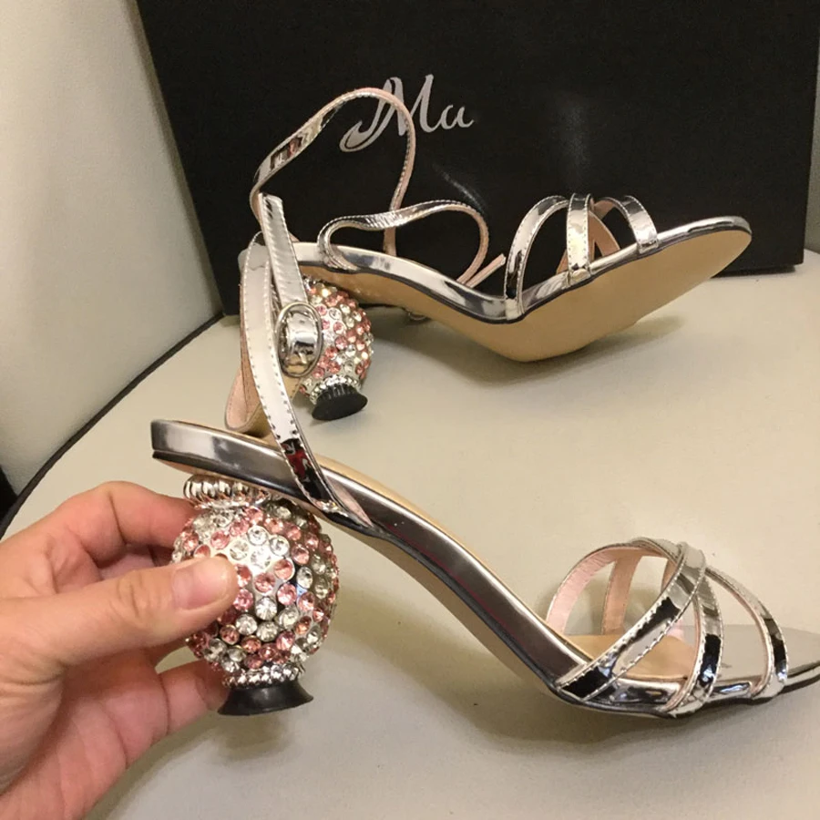 Prova Perfetto стразы шпильки необычный каблук гладиаторы летние лодочки с