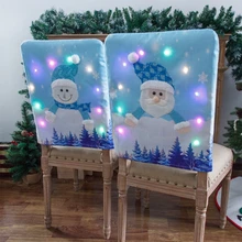 Funda para silla de Navidad con luz LED, cubierta decorativa de Papá Noel, muñeco de nieve, tapa trasera para silla, comedor, fiesta, vacaciones, hogar, Dec