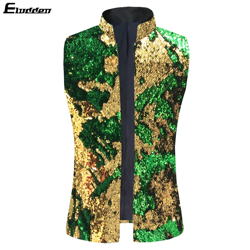 Мужской костюм-куртка жилет двухсторонний с блестками для выступлений на