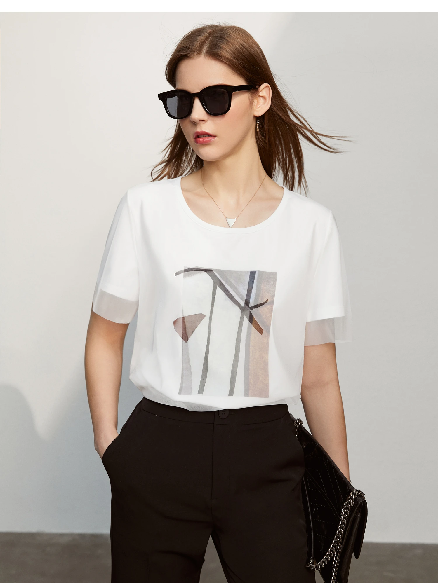 Женская Кружевная футболка Amii хлопковая с круглым вырезом в стиле минимализма