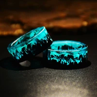 resin ring transparent epoxy wood ring fashion blue magic forest 2020 new design natural scenery epoxy finger punk jewelry