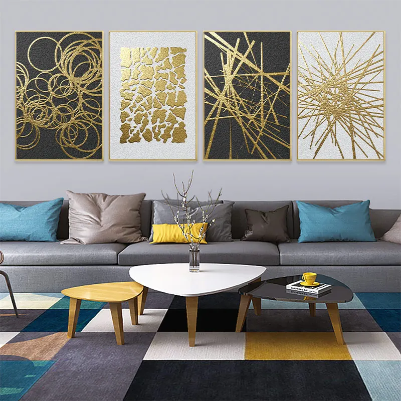 

Abstract Geometric Golden Black Art Print Wall Canvas Painting Mural Poster Home Wall Decoration For Living Room bedroom decor
