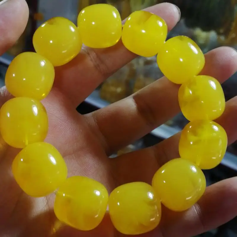 

Natural Baltic Amber Elastic Bracelet Men Women Yellow Honey Wax Amber-beads Beaded Fine Jewelry Bangles Amulet Bracelets Girts