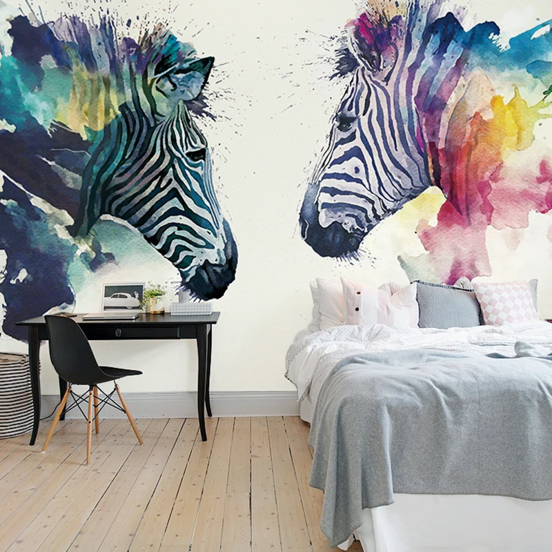 3D Nordic watercolor art wallpaper bedroom living room dining TV background wall hand painted zebra mural | Обустройство дома