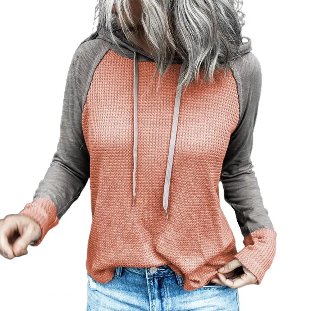 

Autumn Women's Hoodies Sweatshirt Patchwork Waffle knitted Streetwear Women Loose Hooded Tops Long Sleeve Pullover Hoodies худи