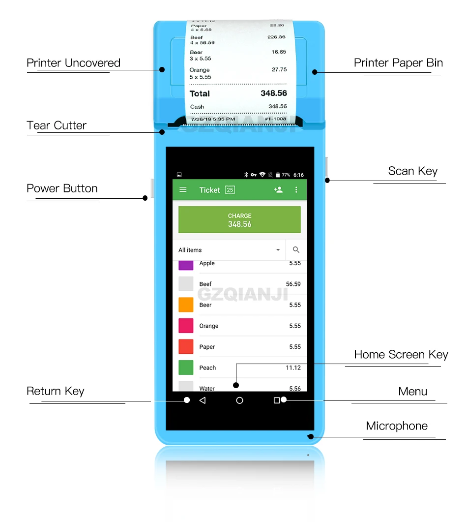 PDA устройство Cammera беспроводной сборщик данных Android Ручной pos-терминал компьютер PDA Термальный чековый Blurtooth принтер 58 мм PDA