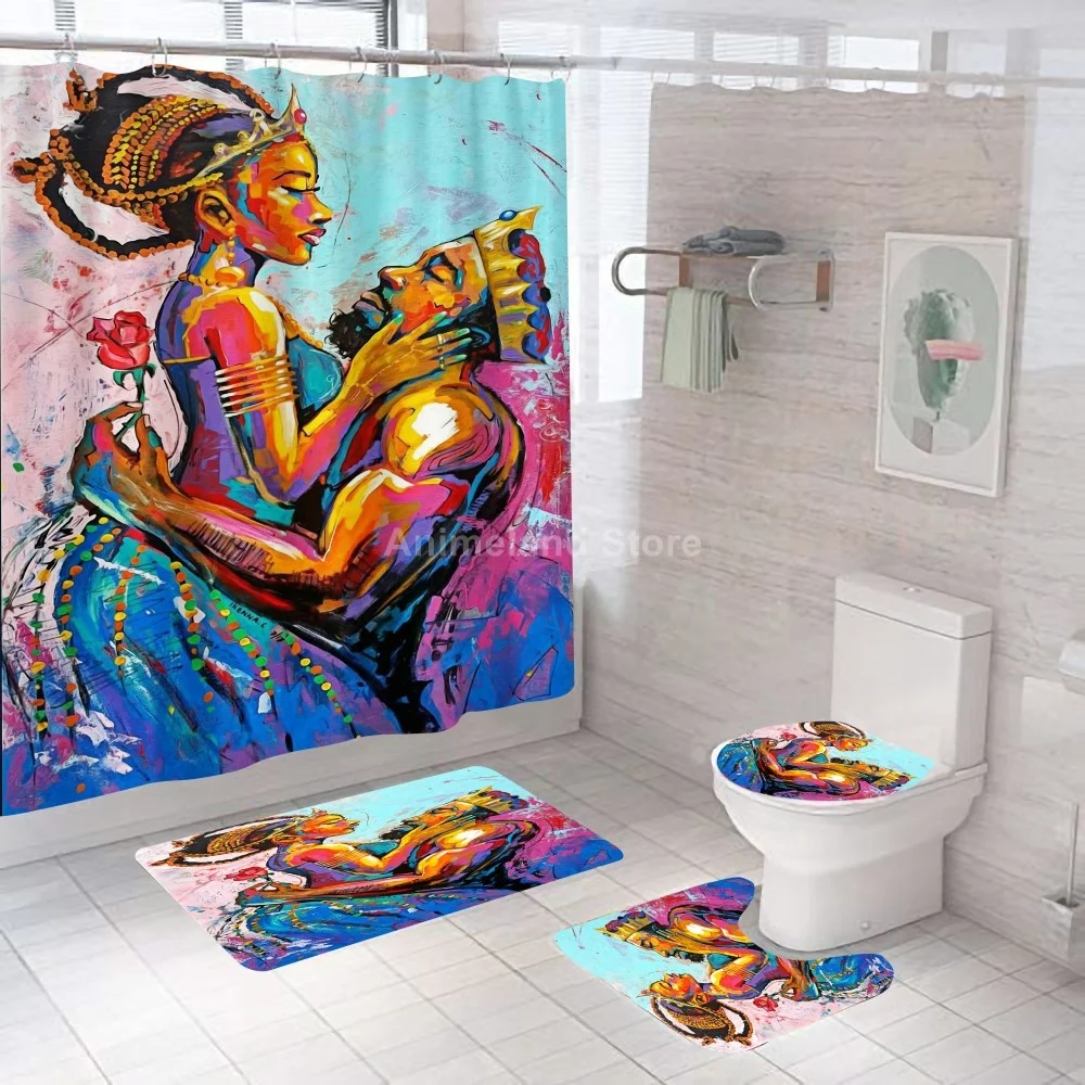 African Girls Shower Curtains Sexy Woman Bathroom Curtain Bath Sets Toilet Cover Mat Non-Slip Washroom Rug Set Modern 180x180cm | Дом и сад