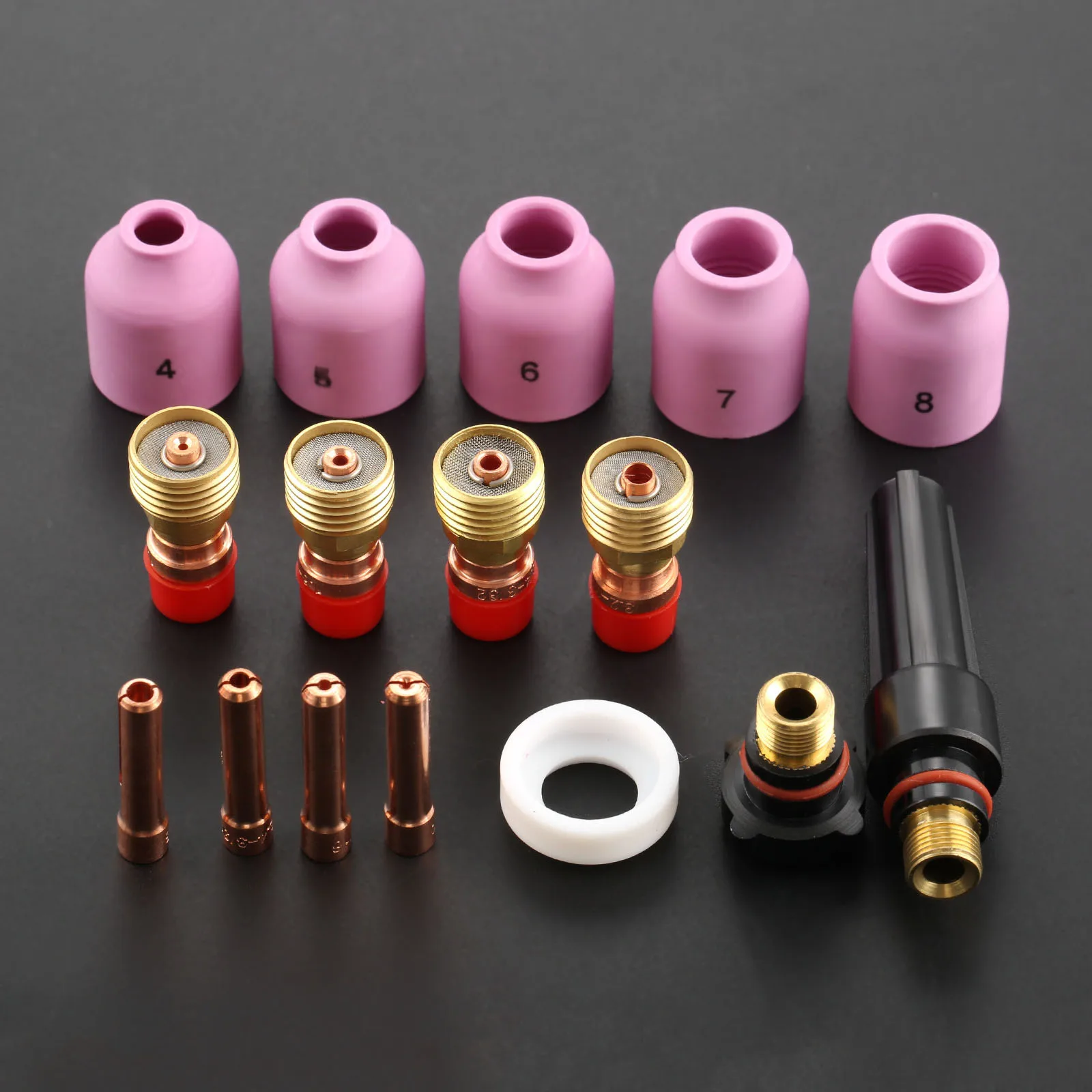 DRELD 16 шт. TIG сварочный фонарь короткие газа объектив Kit чашки цанговые тела насадка для WP 17/18/26 принадлежности для сварочного аппарата