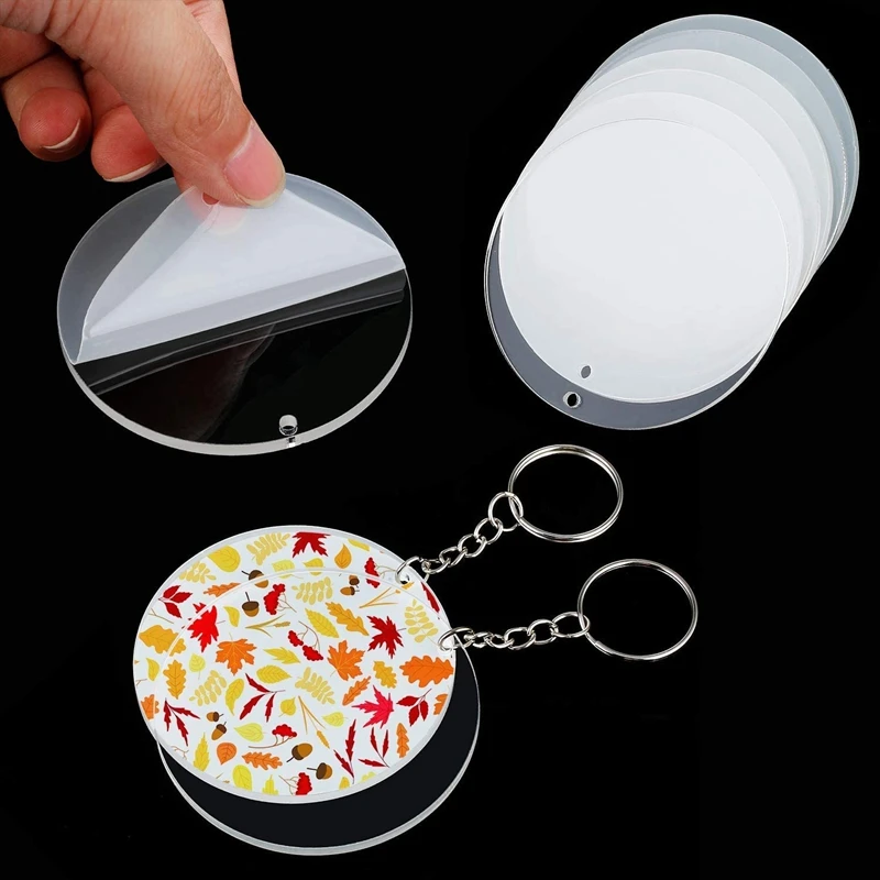 

100Pcs Acrylic Transparent Disc Sets, Including 20 Circular Acrylic Keychain Blanks, 20 Leather Tassel Pendants