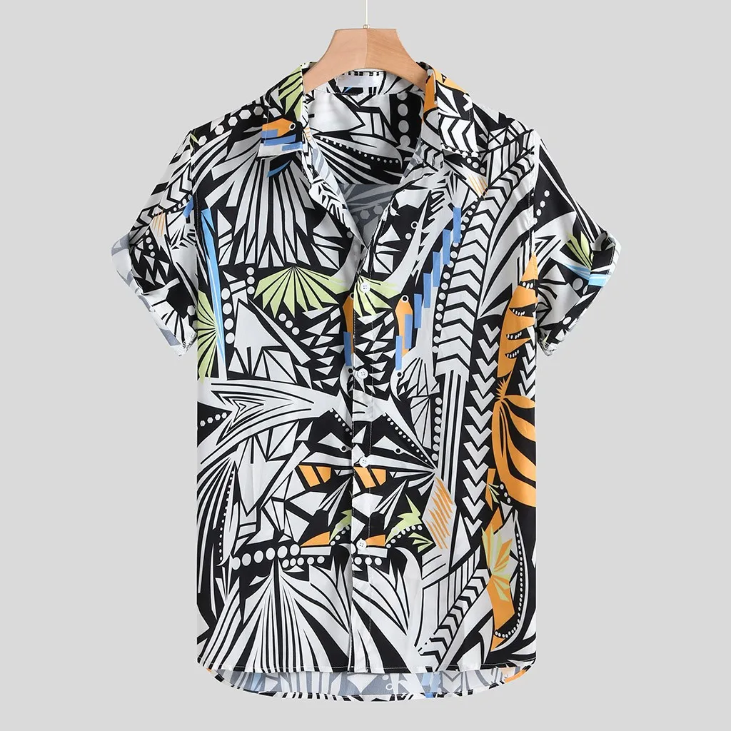 

Mens Hit Color Printing Turn Down Collar Short Sleeve Loose Casual Shirt Men Casual Short Sleeve Shirt Blouse