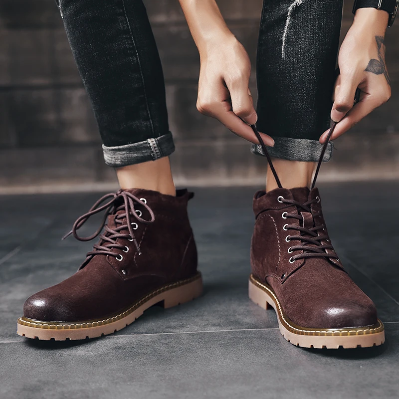 Winter Ankle Boots mens Genuine Leather Snow Boots Big Size 38-50 Outdoor Warm Winter Shoes for Men Anti-cold Boots Walker Peak