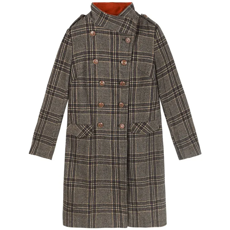 Женское шерстяное пальто оригинальный дизайн винтажное элегантное приталенное