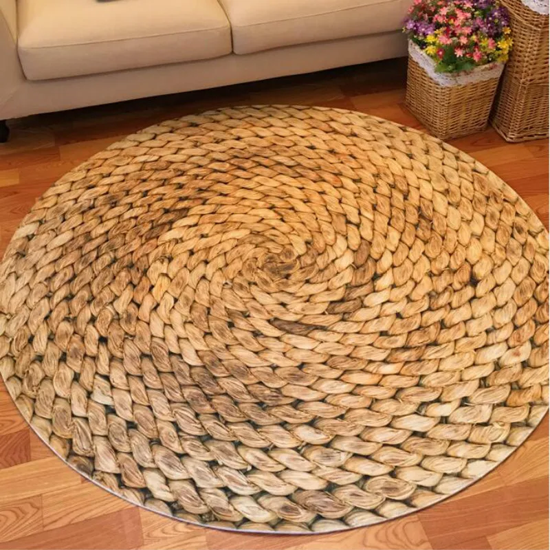 

2021 скандинавский простой модный круглый ковер с рисунком соломы ковер для детской комнаты ковер для спальни нескользящий ковер для пола