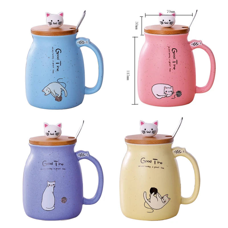 

420Ml Cute Cartoon Cat Mugs Animal Coffee Mug with Handle Teacup with Lid Spoon Set Breakfast Ceramic Milk Coffee Cup Drinkware