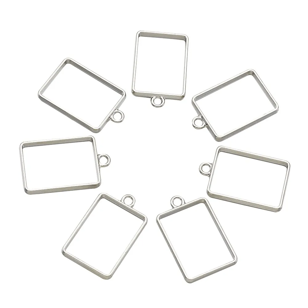 

100Pcs 21x34mm Zinc Alloy Open Back Bezel Rectangle Charm Hollow Frame Pendants For DIY UV Resin Pressed Flower Jewelry Making