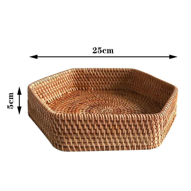 

1Pc/2Pcs Rattan Storage Tray Hexagonal Hand-Woven Wicker Basket Food Dinner Serving Plate