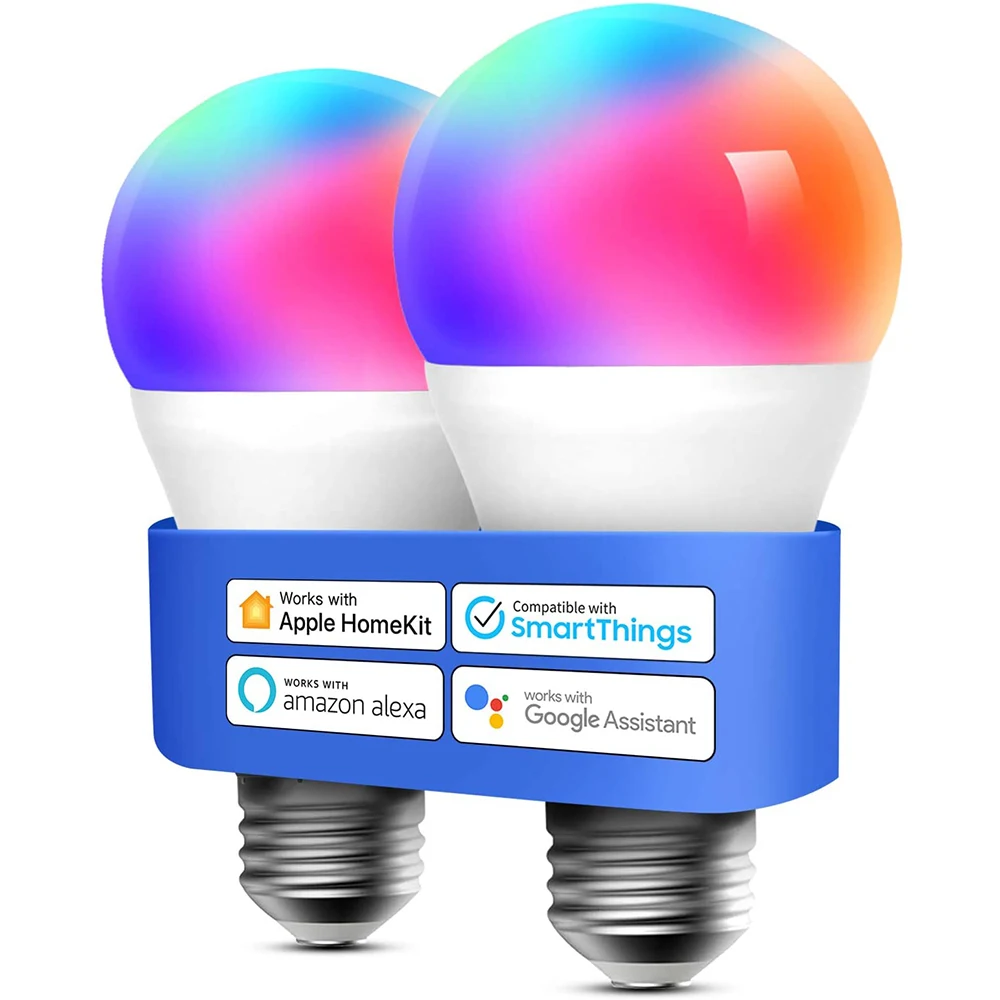 

Smart WiFi LED Bulbs Works with Alexa, Google Home, Dimmable E27 Multicolor 2700K-6500K RGB 810 Lumens 60W Equivalent No Hub