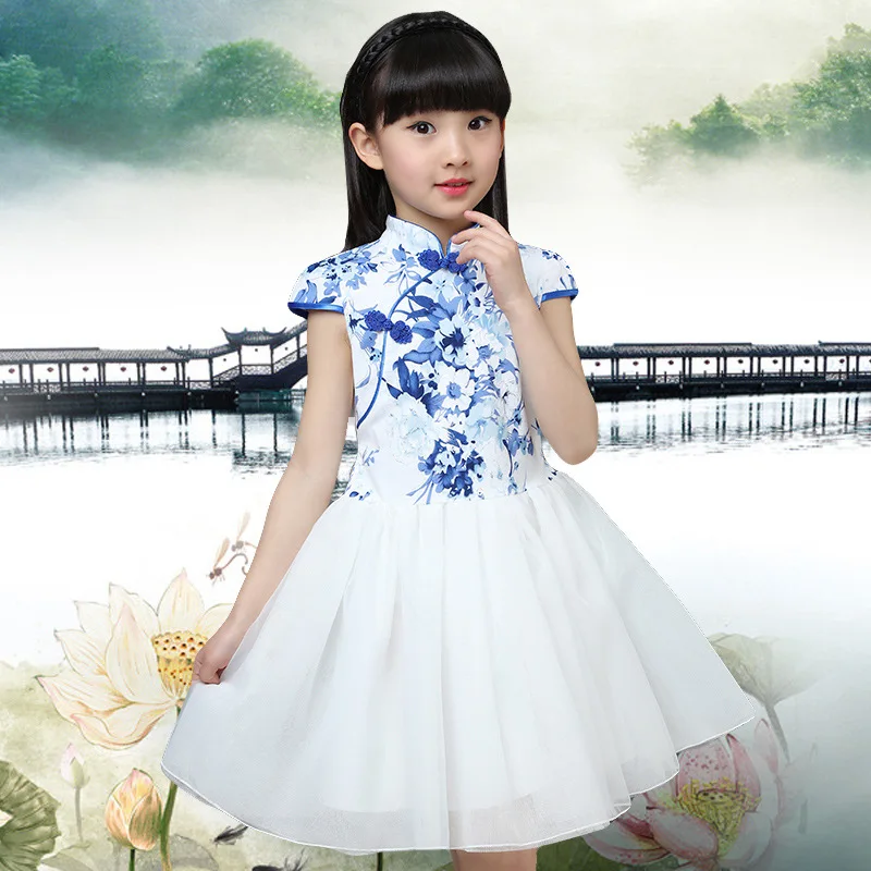 Традиционное китайское платье для детей от 2 до 10 лет бальное в винтажном стиле с