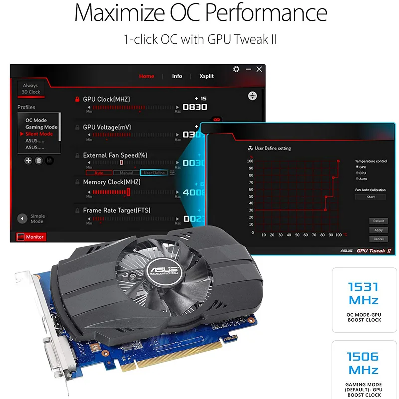Видеокарта Asus PH-GT1030-O2G GeForce GT 1030 2 Гб Phoenix Fan OC Edition HDMI-совместимая видеокарта DVI |