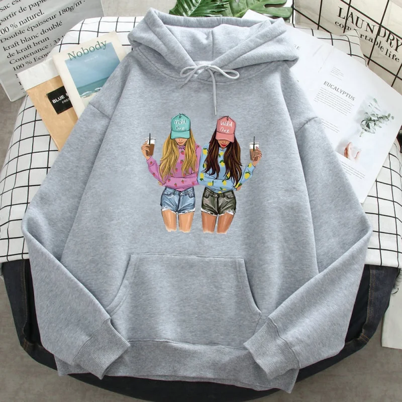 

Bff bela menina bebida café impressão com capuz masculino bolsos moda pullovers hip hop dos desenhos animados moletom harajuku .
