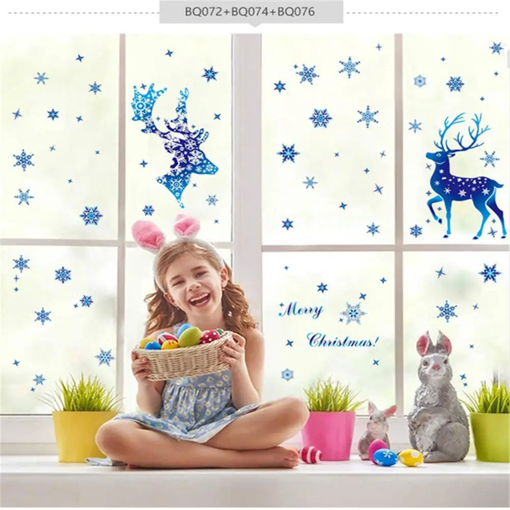 

Paper Stickers Snowflake Elk Blue christmas decorations 2022 Glass Window Decoration Electrostatic Removable DECAL STICKER