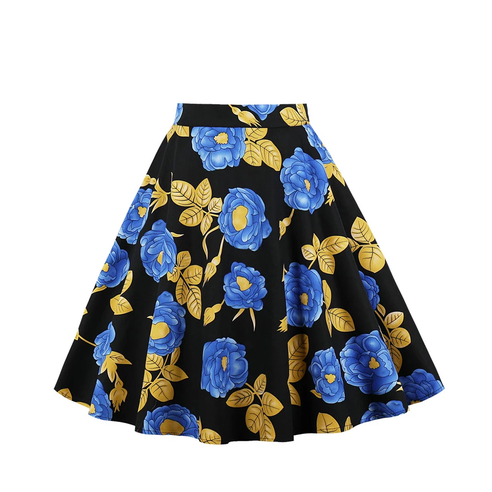 Plus Size Girls A-line Skirts Big Vintage Floral Printing Fashion High Waist Youthful Clothing Women Retro Clothes | Женская одежда