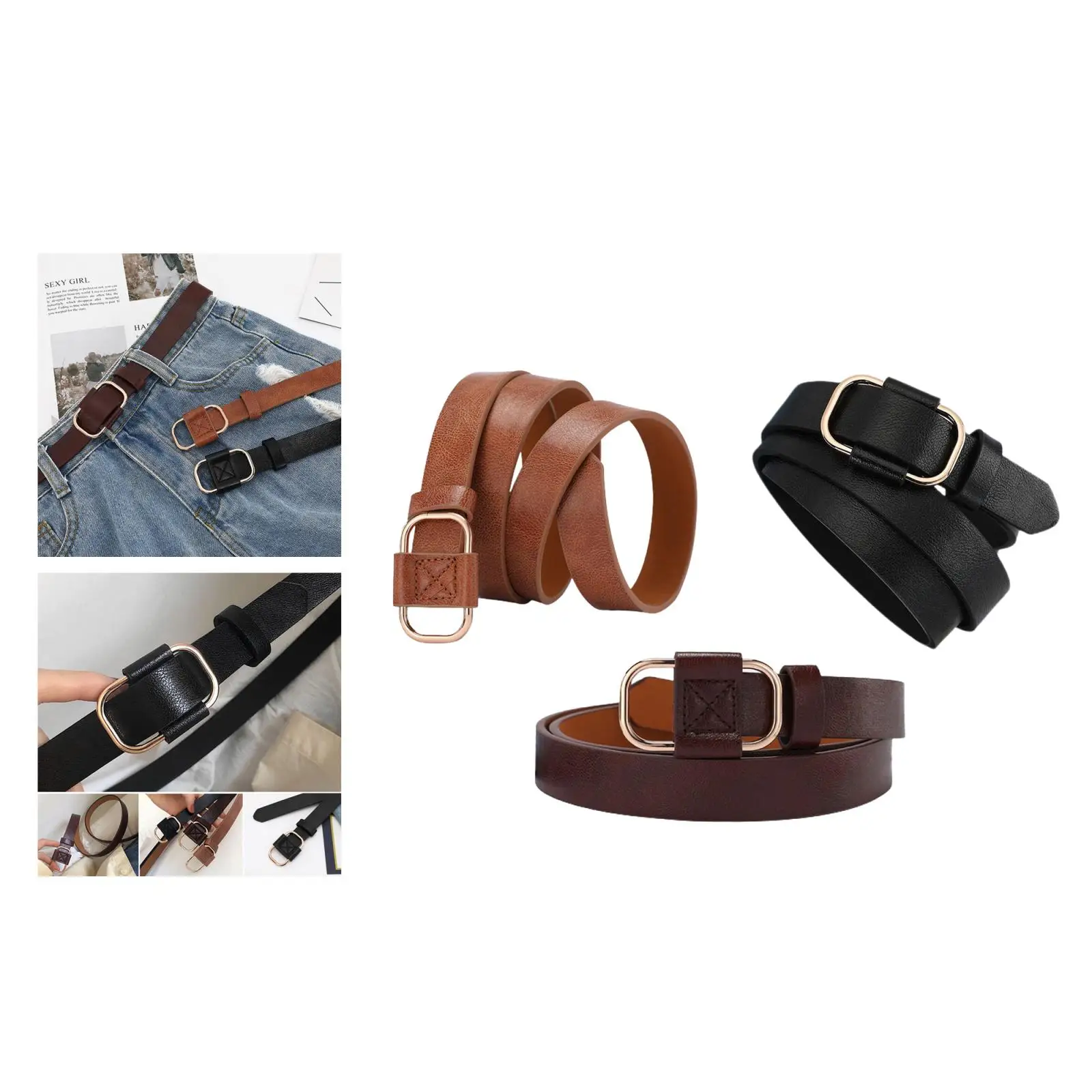 

Fashion Women Leather Belt Ladies Trend Retro Punk Waist Band with Round Buckle