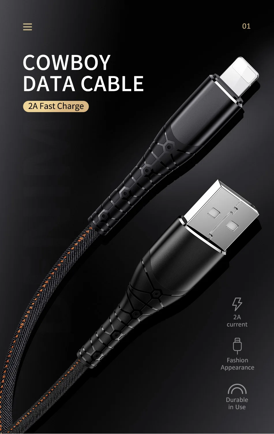 Рок-н-USB кабель для телефона для iPhone X, 8, 7, быстрый зарядный кабель в ковбойском стиле, для зарядки и передачи данных кабель для передачи данных для iPad usb-шнур