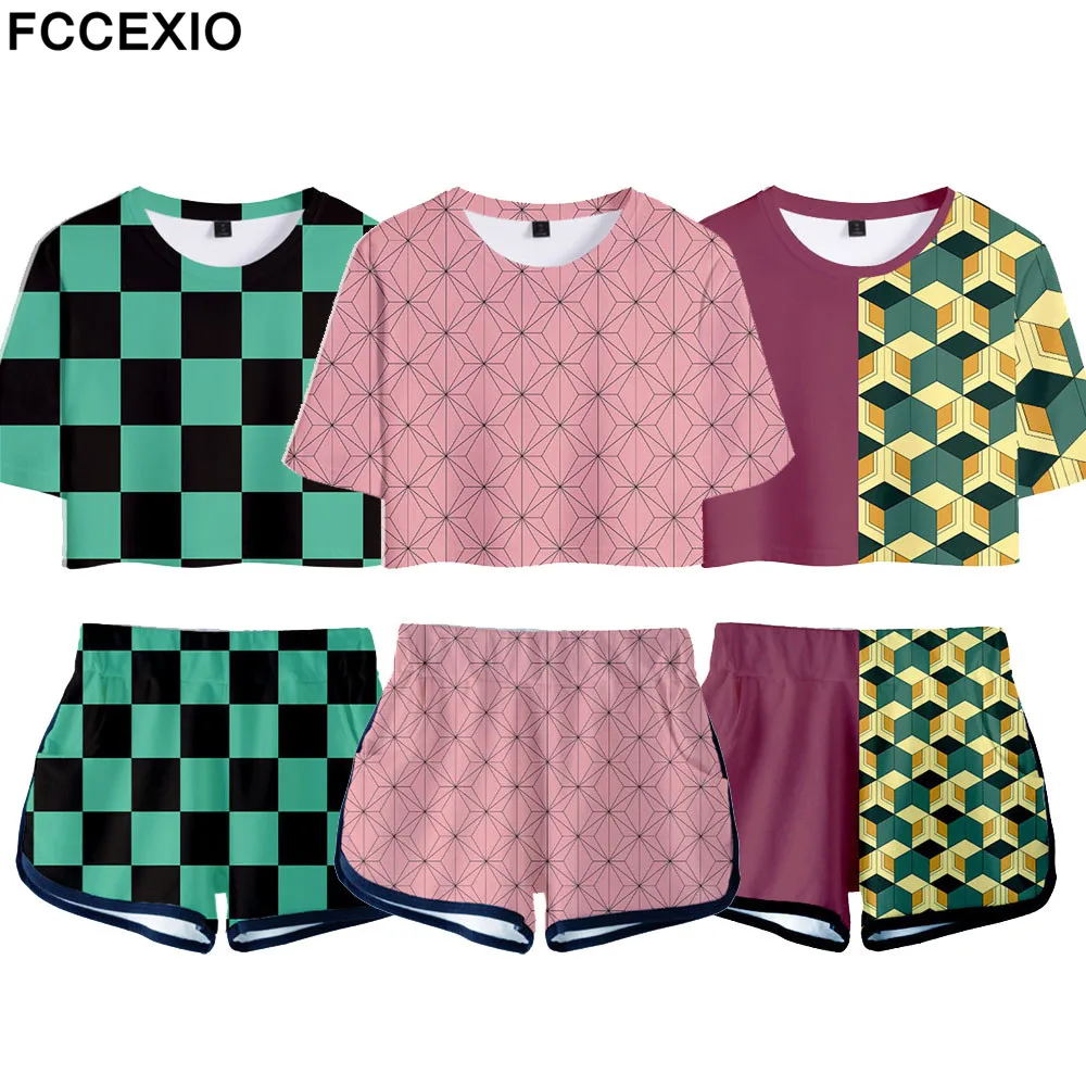 

FCCEXIO Demon Slayer Kimetsu no Yaiba 3D Print Outfit Costume Top Shorts Sport Suits Women/Men Kamado Nezuko Cosplay Set